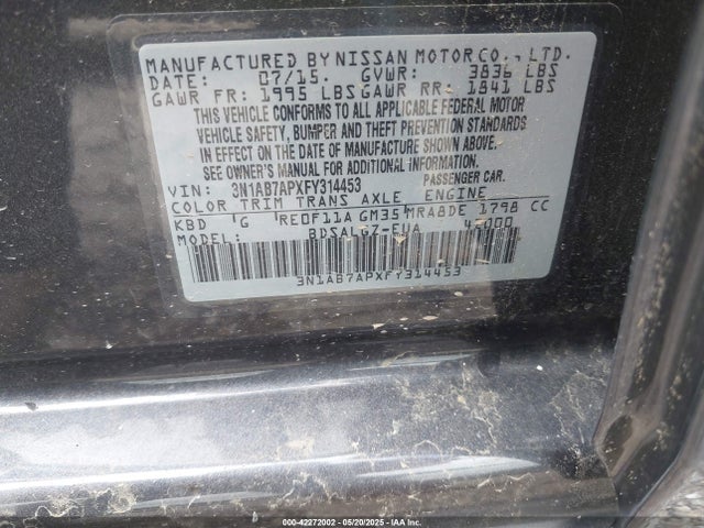 3N1AB7APXFY314453 Nissan SENTRA SL
