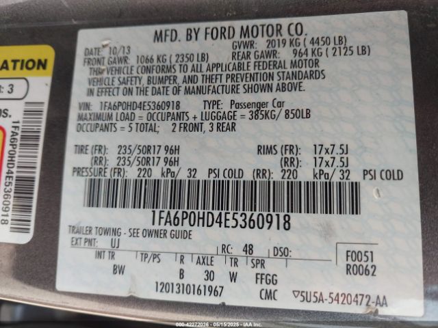 1FA6P0HD4E5360918 Ford FUSION SE