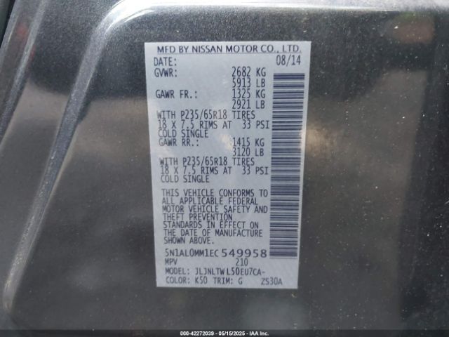 5N1AL0MM1EC549958 Infiniti QX60