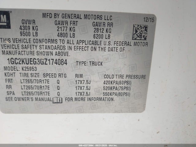 1GC2KUEG3GZ174084 Chevrolet Silverado 2500hd Wt