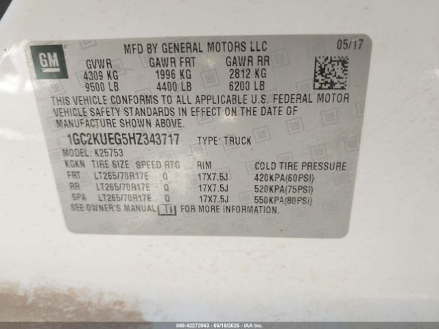 1GC2KUEG5HZ343717 Chevrolet Silverado 2500hd Wt