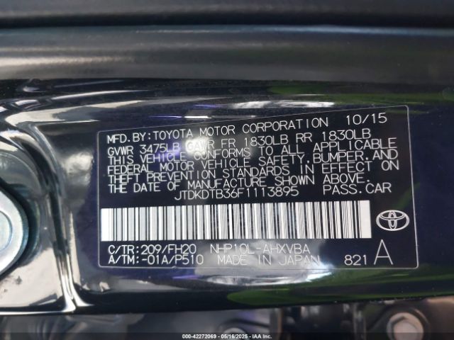 JTDKDTB36F1113895 Toyota 1nz-fxe+1lm