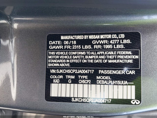 SJKCH5CP2JA004717 Infiniti Qx30 Pure