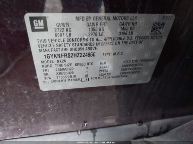 1GYKNFRS2HZ224860 Cadillac Xt5 Platinum