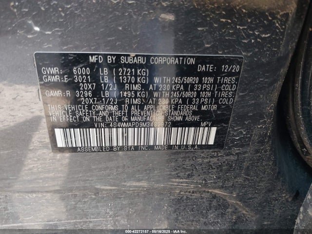 Subaru Ascent Limited 2021 4S4WMAPD9M3432972 Image 9