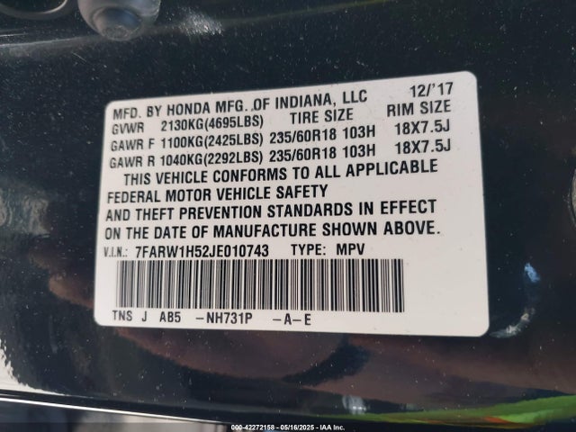 7FARW1H52JE010743 Honda l15be
