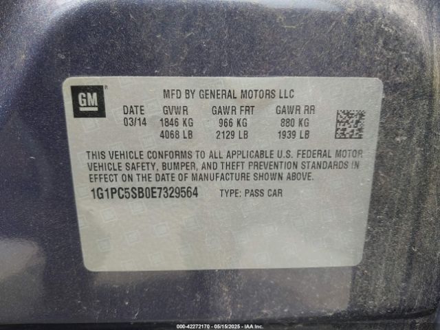 1G1PC5SB0E7329564 Chevrolet Cruze 1lt Auto