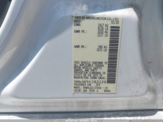 Nissan Altima 2.5 S 2018 1N4AL3AP3JC183120 Image 9