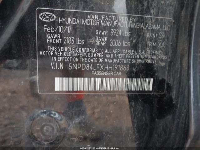 5NPD84LFXHH191863 Hyundai ELANTRA SE