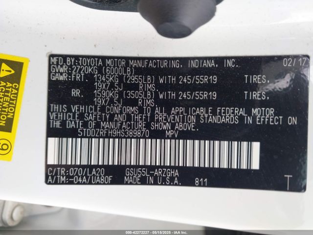2017 TOYOTA HIGHLANDER 5TDDZRFH9HS389870 Photo 8