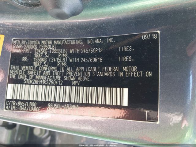 2019 TOYOTA HIGHLANDER 5TDKZRFH1KS290412 Photo 8