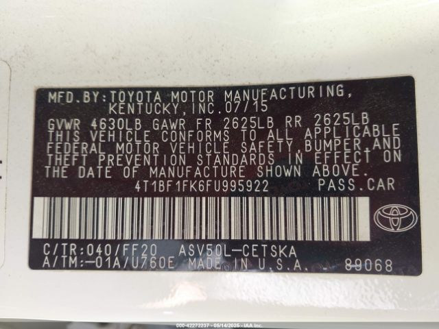 4T1BF1FK6FU995922 Toyota 2ar-fe
