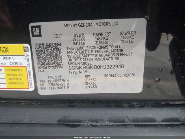 1GNKRGKD0HJ322948 Chevrolet Traverse 1lt