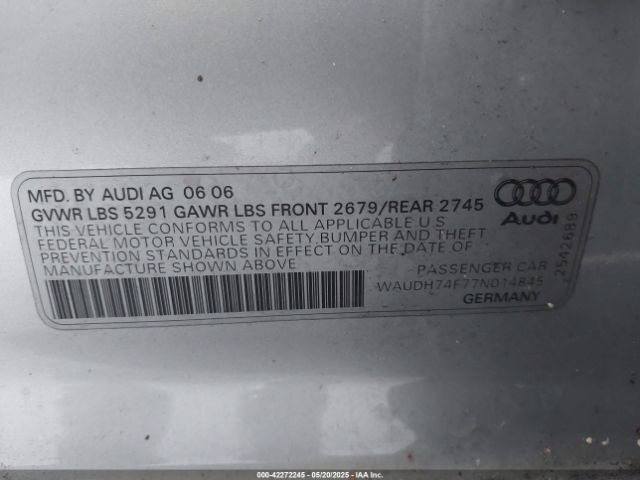 2007 AUDI A6 WAUDH74F77N014845 Photo 8