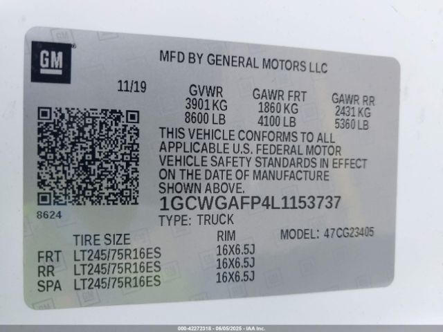 1GCWGAFP4L1153737 Chevrolet Express Cargo Rwd 2500 Regular Wheelbase Wt