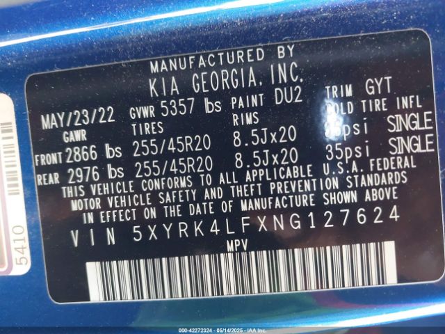 5XYRK4LFXNG127624 KIA t-gdi theta-iii
