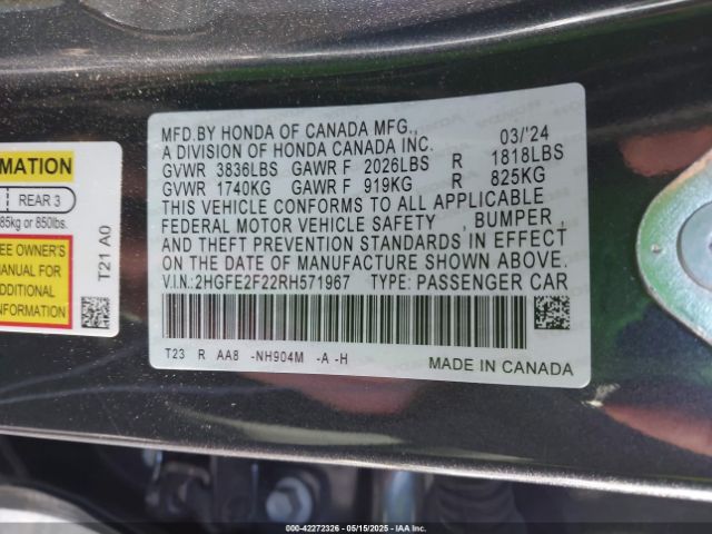 2024 HONDA CIVIC 2HGFE2F22RH571967 Photo 8