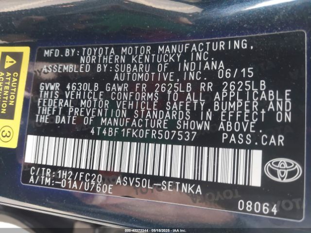 4T4BF1FK0FR507537 Toyota CAMRY LE