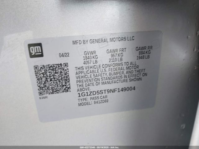 1G1ZD5ST9NF149004 Chevrolet Malibu Fwd Lt