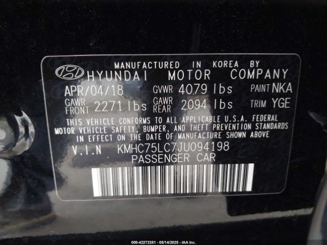 KMHC75LC7JU094198 Hyundai Ioniq Hybrid Sel