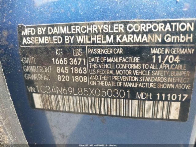 2005 CHRYSLER CROSSFIRE 1C3AN69L85X050301 Photo 8