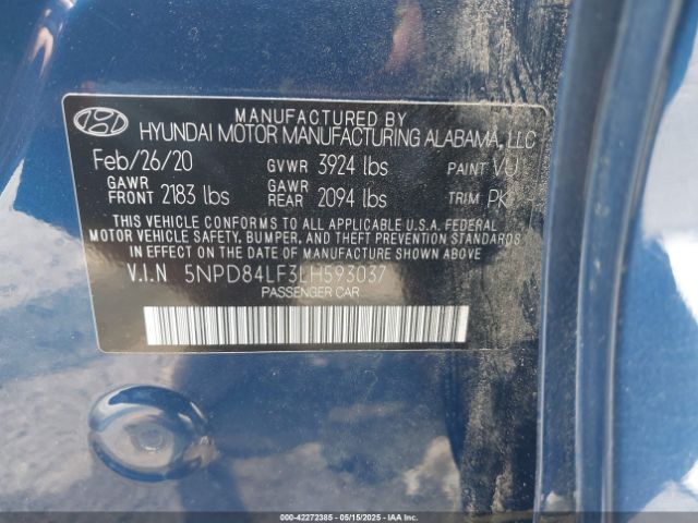 5NPD84LF3LH593037 Hyundai ELANTRA SEL