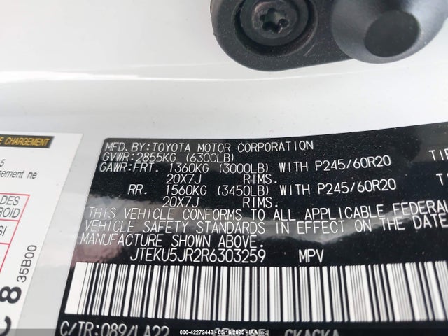 JTEKU5JR2R6303259 Toyota 1gr-fe