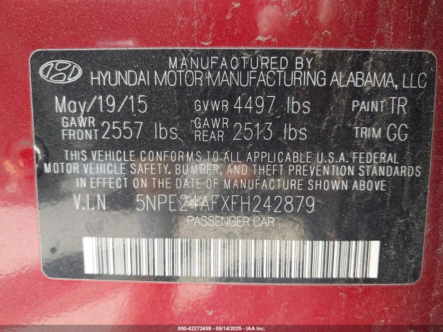 5NPE24AFXFH242879 Hyundai dohc gdi theta-ii