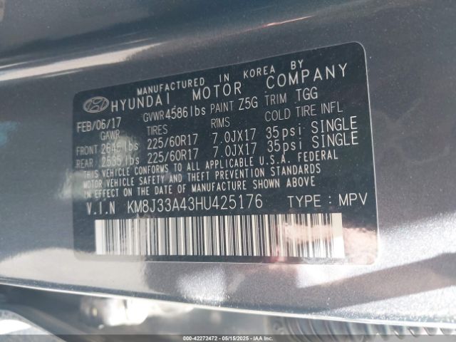 2017 HYUNDAI TUCSON KM8J33A43HU425176 Photo 8