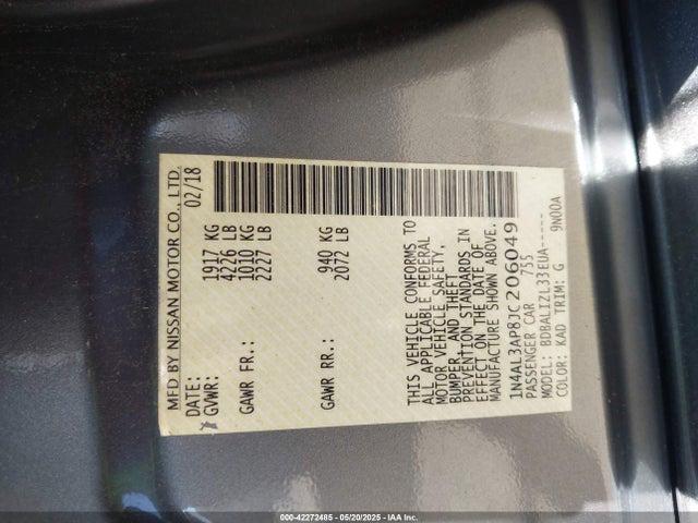 1N4AL3AP8JC206049 Nissan Altima 2.5 Sv