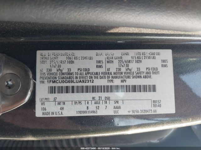 2020 FORD ESCAPE 1FMCU0G69LUA92312 Photo 8