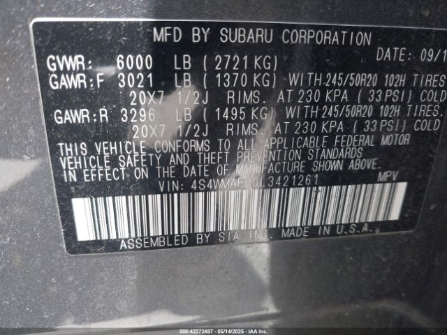 4S4WMAPD0L3421261 Subaru Ascent Limited