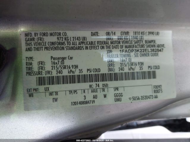 1FADP3K22EL382847 Ford 2014