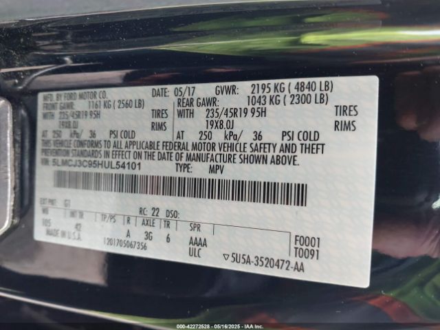 5LMCJ3C95HUL54101 Lincoln Mkc Reserve