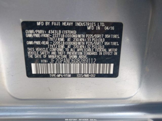 JF2GPANC6G8289112 Subaru Crosstrek 2.0i Limited