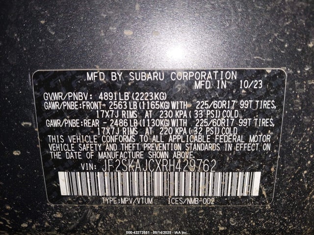 Subaru na u5 2024 JF2SKAJCXRH429762 Image 9