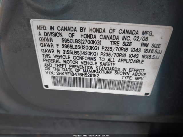 2006 HONDA PILOT 2HKYF18476H526152 Photo 8