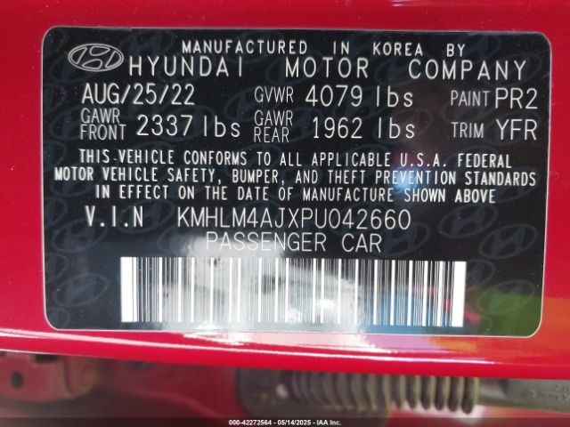 KMHLM4AJXPU042660 Hyundai Elantra Hybrid Blue