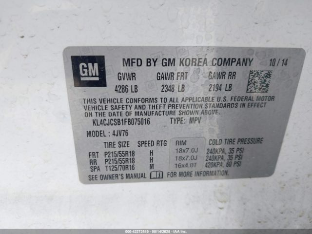 KL4CJCSB1FB075016 Buick Encore Leather