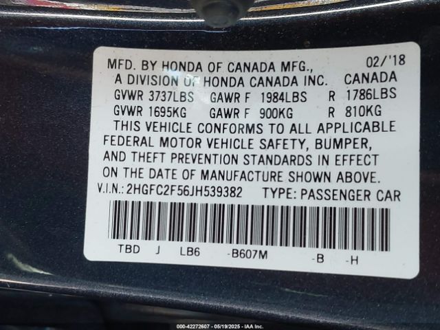 2HGFC2F56JH539382 Honda Civic Lx