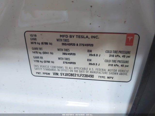 2020 TESLA MODEL X 5YJXCBE21LF238490 Photo 8
