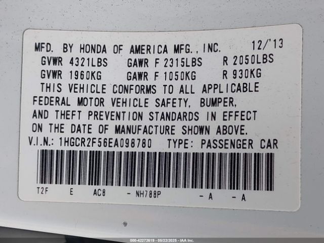 1HGCR2F56EA098780 Honda k24w1