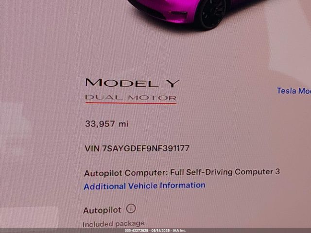 7SAYGDEF9NF391177 Tesla Model Y
