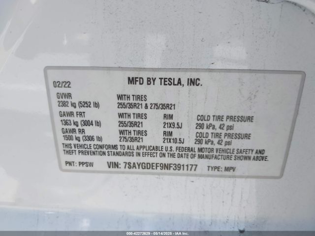 7SAYGDEF9NF391177 Tesla Model Y