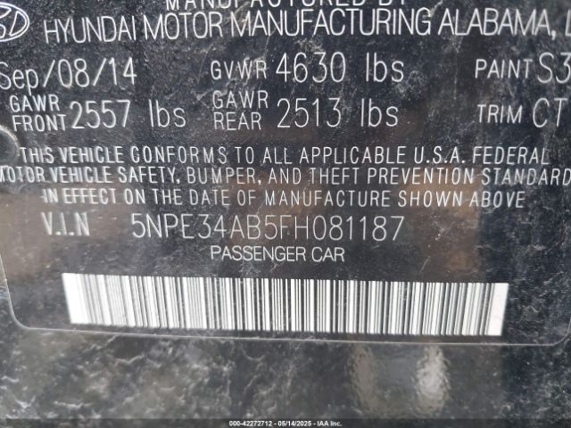 5NPE34AB5FH081187 Hyundai Sonata Sport 2.0t
