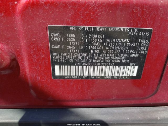 4S4BSBFC8F3290152 Subaru 2.5l u6