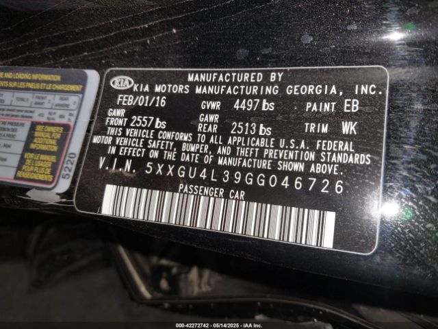 5XXGU4L39GG046726 KIA OPTIMA EX