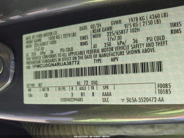 2024 FORD ESCAPE 1FMCU0GN4RUA38772 Photo 8