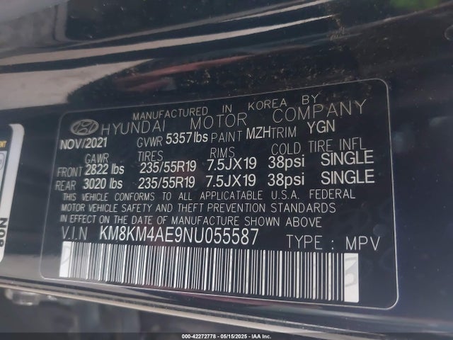 Hyundai 2022 2022 KM8KM4AE9NU055587 Image 9