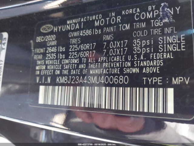 KM8J23A43MU400680 Hyundai TUCSON SE